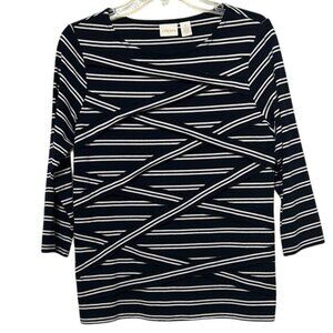 Chico's Navy Blue & White Striped 3/4 Sleeve Top, Women’s 8